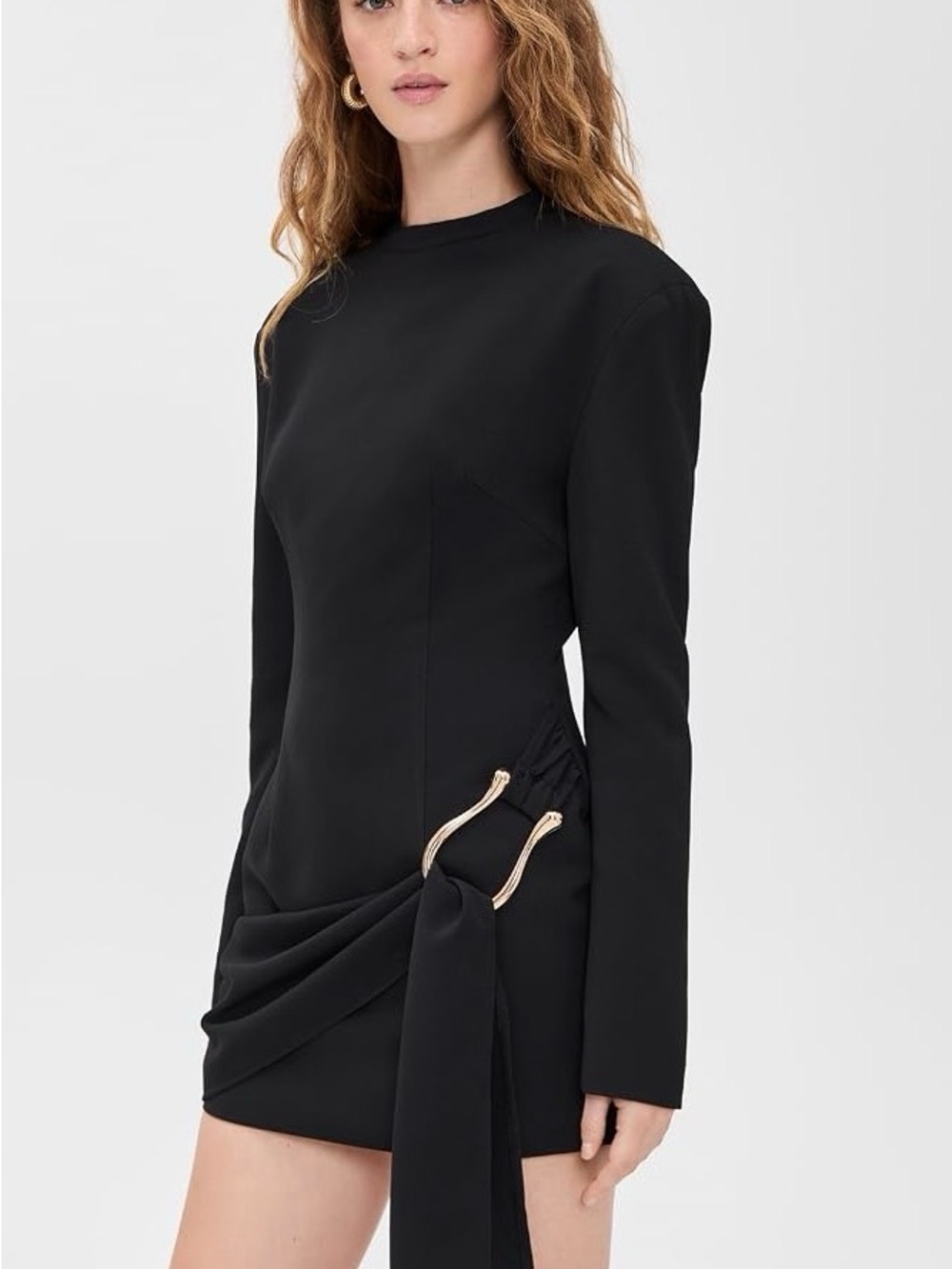 NWT Lioness Black Long-Sleeve Martini Mini Dress with Gold Ring Detail - Picture 2 of 6